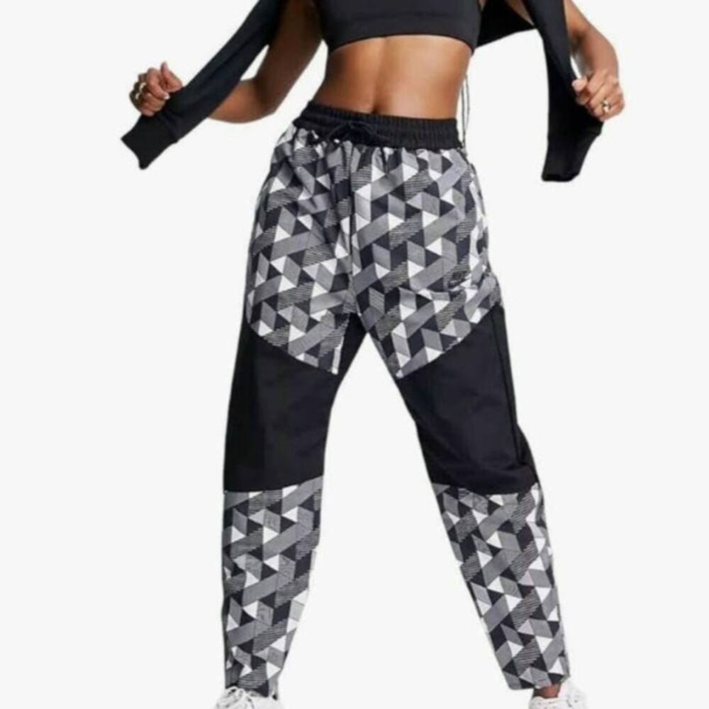 Nike X Serena Williams design woven tennis pants black‎ & white geo print sz XL